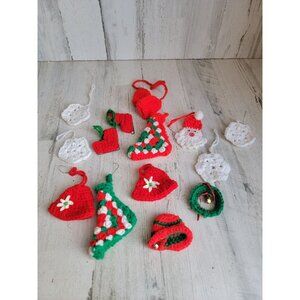 Crochet mini hat snowflake santa skates variety ornament Xmas set